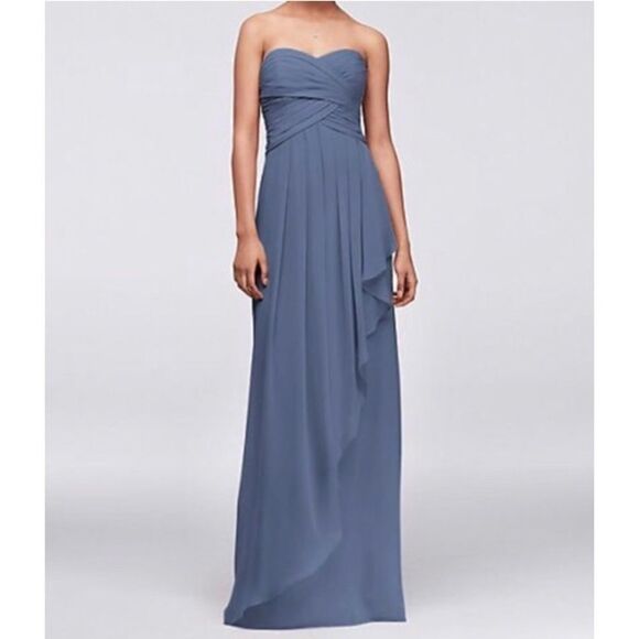 David’s Bridal | Crinkle Chiffon Dress with Cascade Skirt, Size 0 - Picture 1 of 12